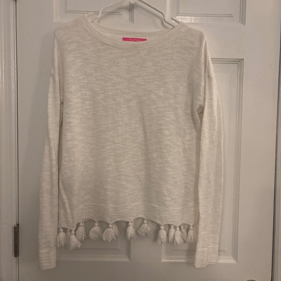 Lilly Pulitzer White knit tassle sweater - Picture 1 of 4